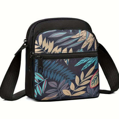 Women's Nylon Tropical Print Crossbody Bag Casual Mini Shoulder Bag with Zipper