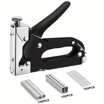 Bamda 3-in-1 Heavy-Duty Manual Staple Gun Kit with 300 Staples - Carbon Steel Uncharged Stapler for Upholstery, Woodworking, Decoration, Furniture, Door & Window Trim