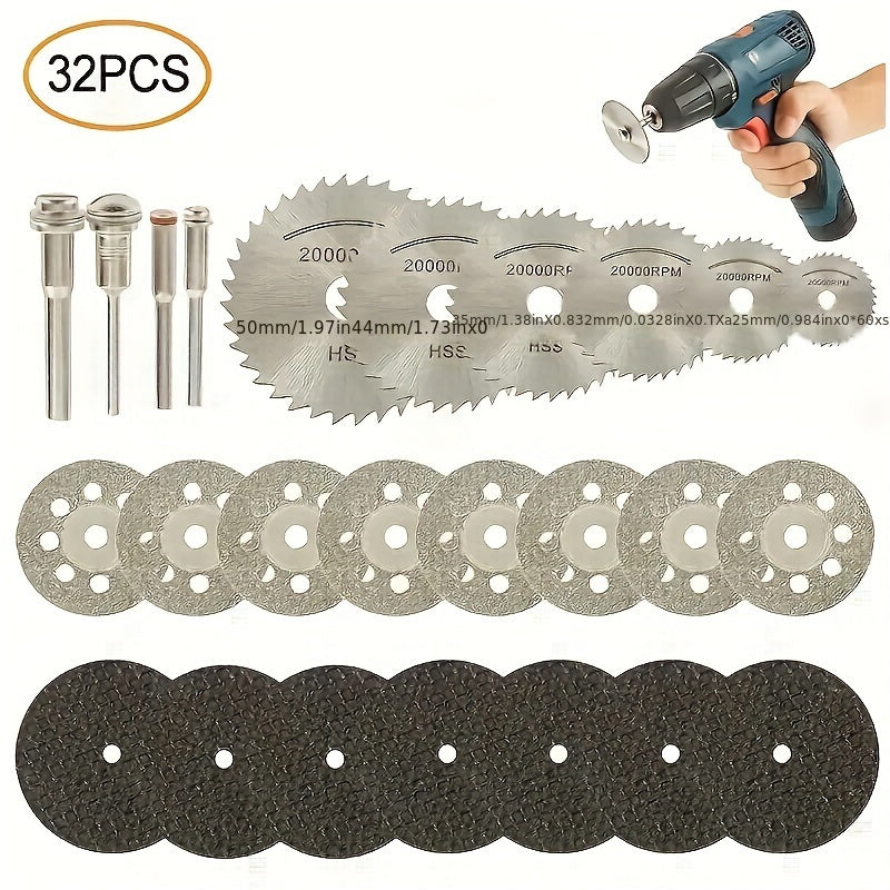 32pcs Mini High-Speed Steel Circular Saw Blades Set - Perfect for Resin & Woodworking, Includes Diamond Metal Discs for Rotary Tools