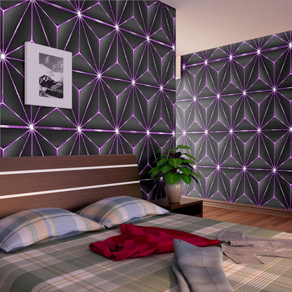 PVC Tri-Proof Purple Geometric Wallpaper Roll - Easy Peel and Stick, Removable, Suitable for Kitchen, Bedroom, Bathroom - Great for DIY Home and Commercial Decoration