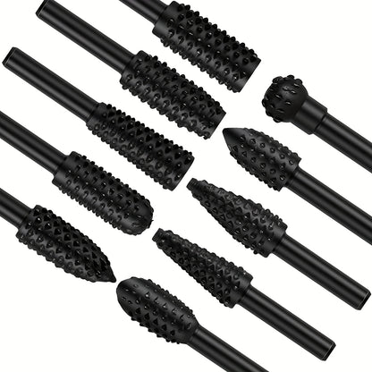 5pcs Wood Carving File Rasp Drill Bit Set - 1/4" 6mm Rotary Rasp Drill Bit for DIY Woodworking, Rotating Embossed Chisel Shaped Shank Tool, Burr Power Tools for Engraving, Polishing, Grinding