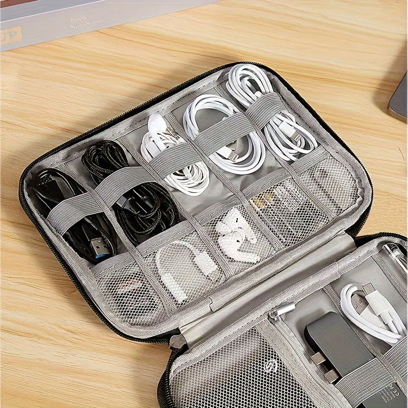 Compact Travel Cable Organizer - Multi-Pocket Electronics Organizer for Chargers, Cables and Accessories, Durable Fabric, Black - Perfect for On-the-Go Cable Management