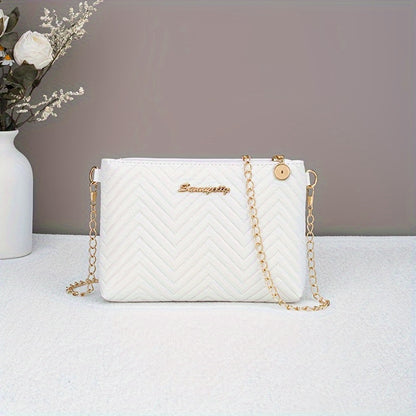 Fashion Striped Women's Clutch with Chain Shoulder Strap - Versatile Crossbody Bag, Faux Leather, Zipper Closure .WhiteClosure - Available in Black/White