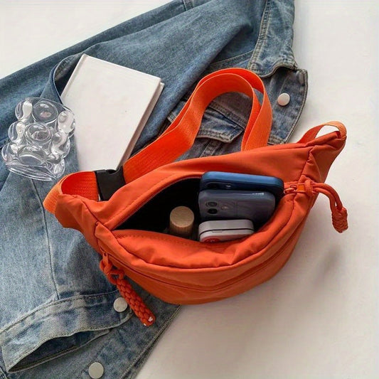 Women's Nylon Chest Bag - Casual Solid Crossbody Shoulder Bag with Adjustable Strap, Zipper Closure, Polyester Lining, Suitable for Outdoor Sports
