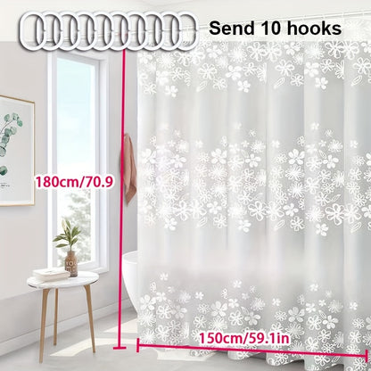 Translucent Shower Curtain with Hooks, Floral Pattern Waterproof Shower Curtain, Multifunctional Home Decor for Bathroom, Wardrobe, Window - 1 pc,