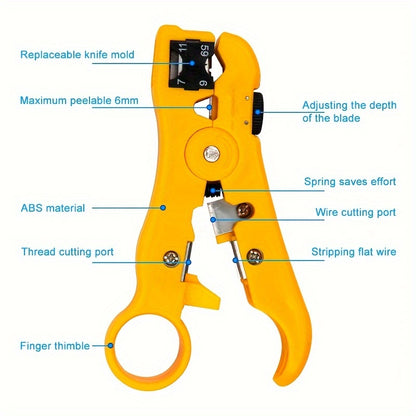 1pc Multi-Functional Electric Stripping Knife Pliers Tool, Coaxial Cable Wire Cutter Striper for UTP/STP RG59 RG6 RG7 RG11 Network Cables with Precise Wire Stripping