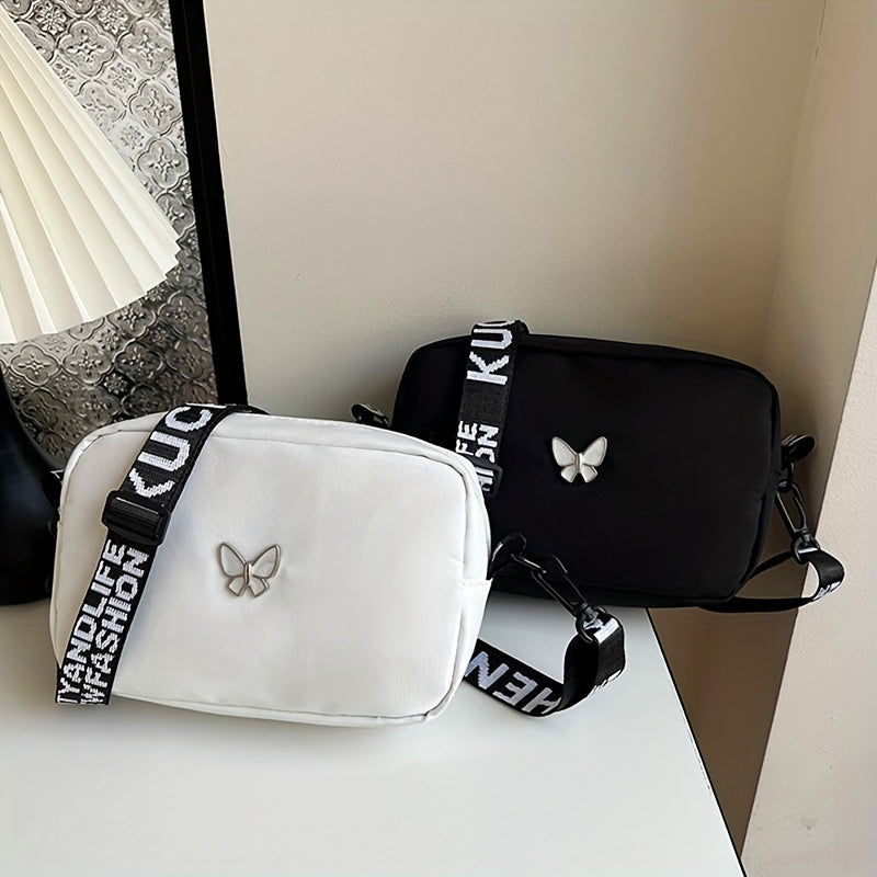 Women's Solid Nylon Shoulder Bag, Lightweight Crossbody Bag with Adjustable Strap and Tassels, Casual Everyday Crossbody Bag with Polyester Lining, Zipper Solid Pattern Fashion Accessories