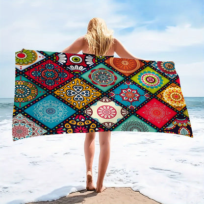 Bohemian Floral Quick-Dry Beach Towel - Ultra Absorbent Microfiber, Lightweight & Soft, Perfect for Camping, Outdoor Activities & Summer Beach Trips