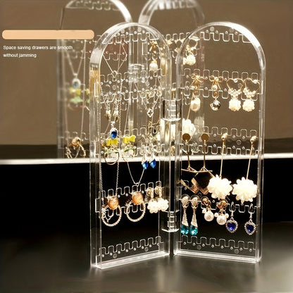 1pcs Foldable Jewelry Display Stand Double Door Jewelry Display Stand Creative Screen Jewelry Rack for Plastic Earrings and Necklace Storage Rack
