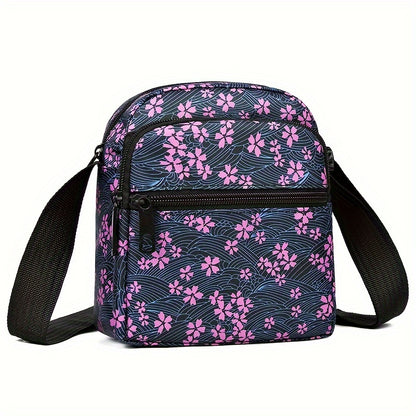 Women's Nylon Tropical Print Crossbody Bag Casual Mini Shoulder Bag with Zipper