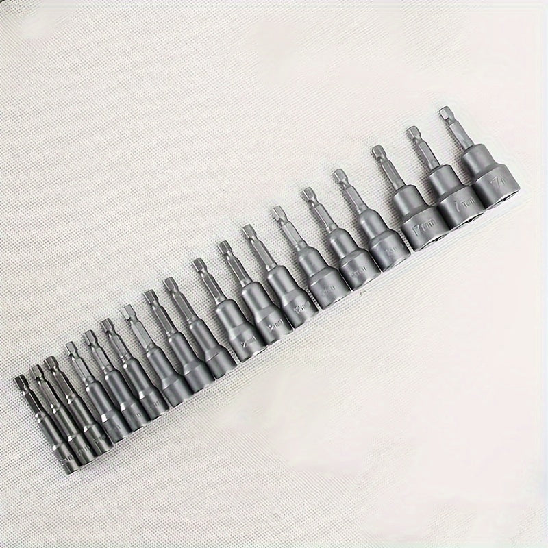 9-Piece Set of 5Mm to 13Mm Hex Socket Screwdriver Bits for Drills - Carbon Steel Construction