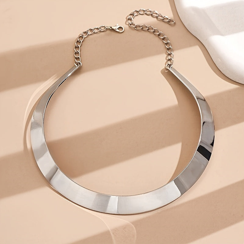 Women's Geometric Open Cuff Choker Necklace   High Shine Golden Finish  Minimalist Bold Design for Everyday & Party Jewelry  Year Round Versatile Accessory  Smooth Glossy Finish