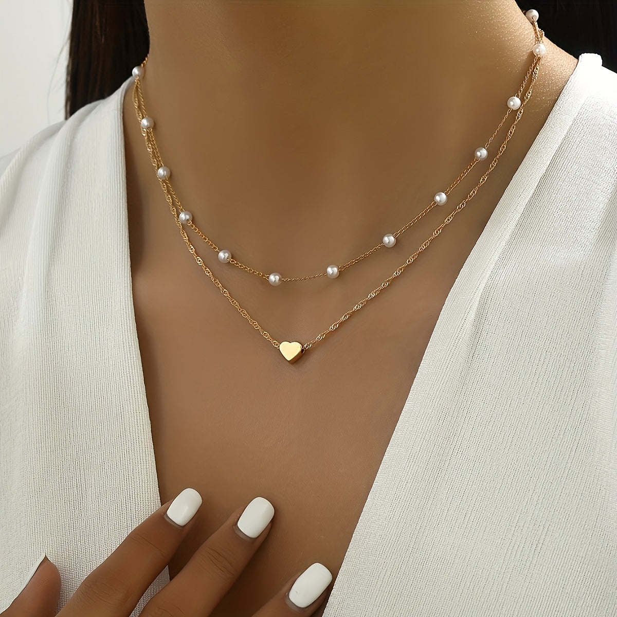 1pc Imitation Pearl Heart Shaped Women's Necklace  Simple and Stylish Casual Attire  Valentine's Day Gift  Birthday Present