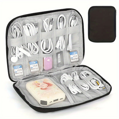 Compact Travel Cable Organizer - Multi-Pocket Electronics Organizer for Chargers, Cables and Accessories, Durable Fabric, Black - Perfect for On-the-Go Cable Management