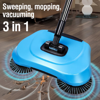 3-in-1 Manual Push Broom - Multi-function Cleaning Tool with Sweeping and Mopping Functions - Spiral System for Deep Cleaning - Crumb, Pet Hair and Dust Remover for Home, Office, Kitchen - Essential for Hardwood, Tile, Floor Cleaning