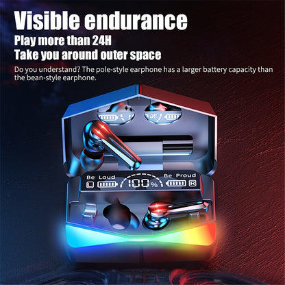 Tws Low Latency Gaming Earbuds HiFi Stereo, LED Charging Box, Touch Volume Control High Fidelity Wireless Headphones with RGB Effect, Noise Cancelling Microphone, Fast Charging Earphones