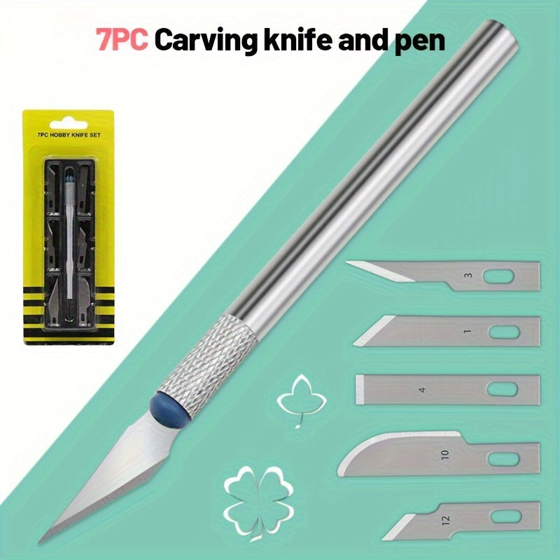7-Piece Precision Engraving Knife Set, Metal Craft Knife with Replaceable Blades, Hand Engraving Hobby Tools for DIY Projects, Mobile Film Art, Multi-Function, No Electricity Required