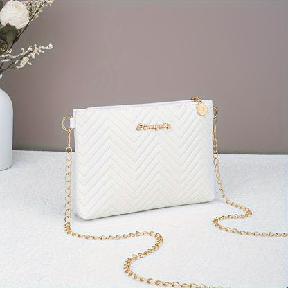 Fashion Striped Women's Clutch with Chain Shoulder Strap - Versatile Crossbody Bag, Faux Leather, Zipper Closure .WhiteClosure - Available in Black/White