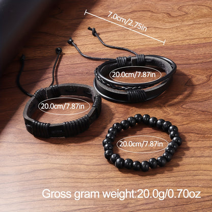 4 Pieces Stylish Black Round Analog Digital Quartz Watches with Canvas Strap, 3 Bonus Bracelets and Calendar Indicator - Perfect Gift for Son, Husband, Father