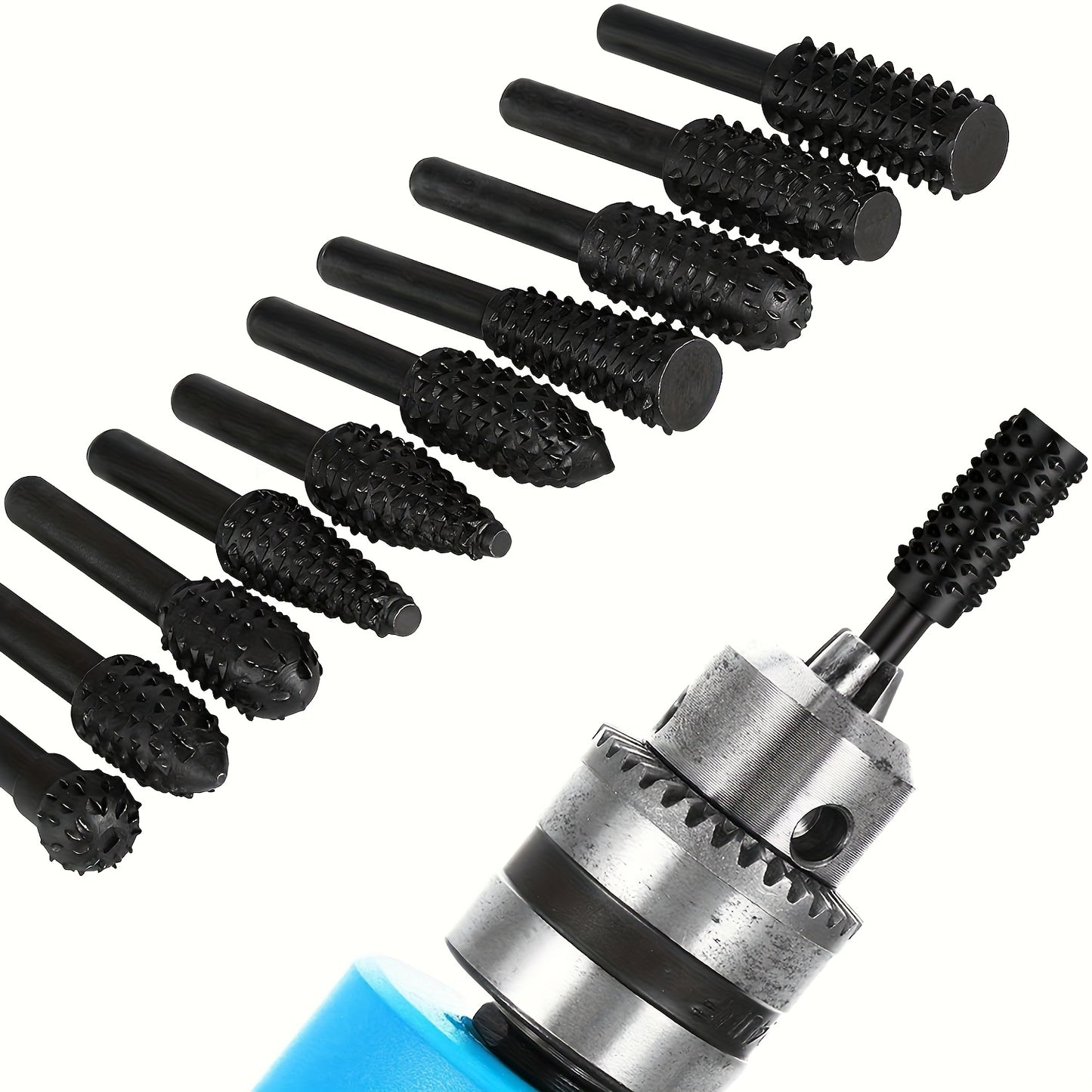5pcs Wood Carving File Rasp Drill Bit Set - 1/4" 6mm Rotary Rasp Drill Bit for DIY Woodworking, Rotating Embossed Chisel Shaped Shank Tool, Burr Power Tools for Engraving, Polishing, Grinding