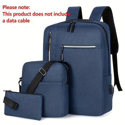 2-piece men's simple business backpack set large capacity wear-resistant backpack + square shoulder bag