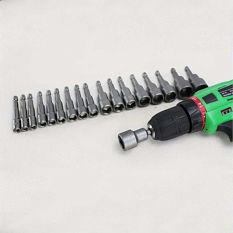 9-Piece Set of 5Mm to 13Mm Hex Socket Screwdriver Bits for Drills - Carbon Steel Construction