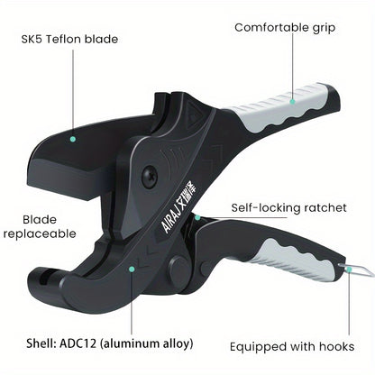 1pcAIRAJ Heavy Duty Ratchet PVC Pipe Cutter: Suitable for PVC, PPR, PE, PEX, Plastic