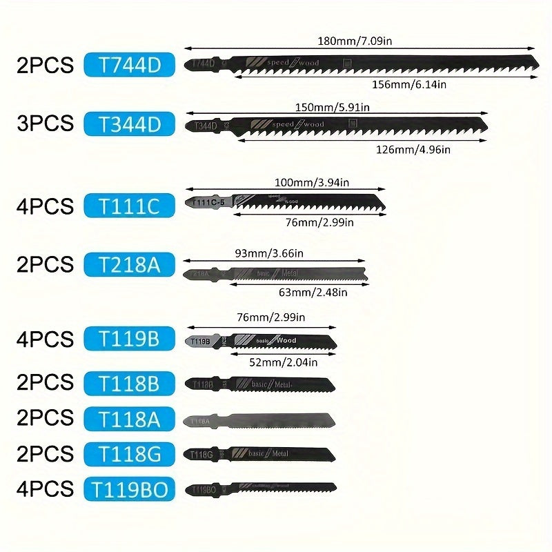 50 Piece Jig Saw Blade Set - High Carbon Steel, Multi-Purpose, for Wood, Metal and Plastic