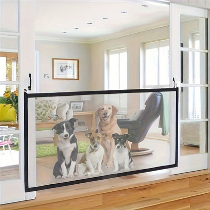 1.8m Easy-Install Pet Safety Gate for Dogs & Cats - Nylon Mesh Barrier for Rooms and Stairs, Versatile Use