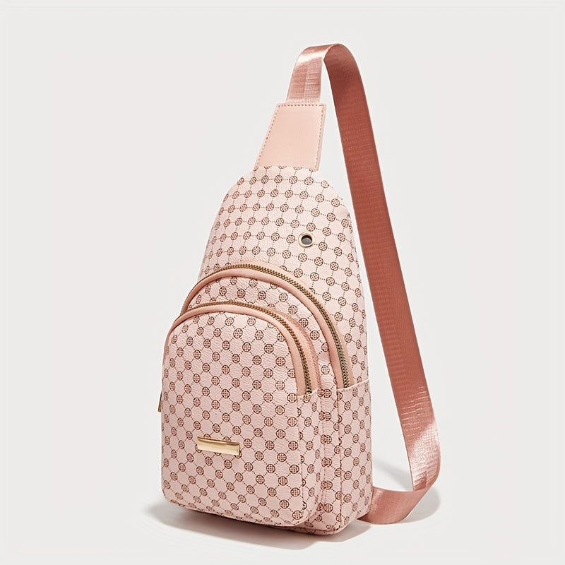 Women's printed shoulder bag, fashionable PU leather chest bag, outdoor sports messenger bag