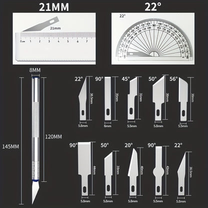 13pcs Metal Carving Knife Pen Art Seal Cutting Manual Combination Paper Cuttings Non-Slip Gadget DIY Precision Repair Tool