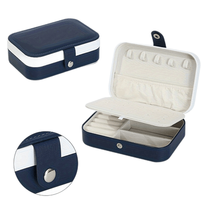 Portable double-layer imitation leather jewelry storage box - velvet interior, snap closure, can store earrings, necklaces, rings | Modern travel storage box with practical hook