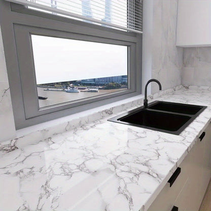 1 roll, wavy texture marble wallpaper, glossy contact paper, self-adhesive removable PVC wallpaper, peel and stick wallpaper for kitchen bedroom living room countertop furniture, renovation wallpaper