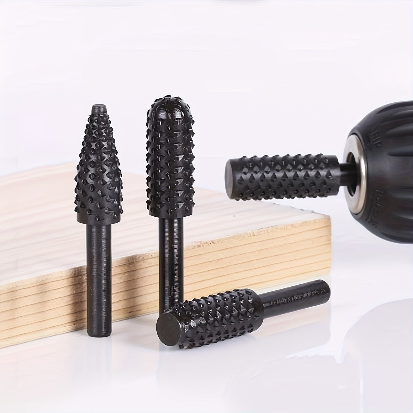 5pcs Wood Carving File Rasp Drill Bit Set - 1/4" 6mm Rotary Rasp Drill Bit for DIY Woodworking, Rotating Embossed Chisel Shaped Shank Tool, Burr Power Tools for Engraving, Polishing, Grinding