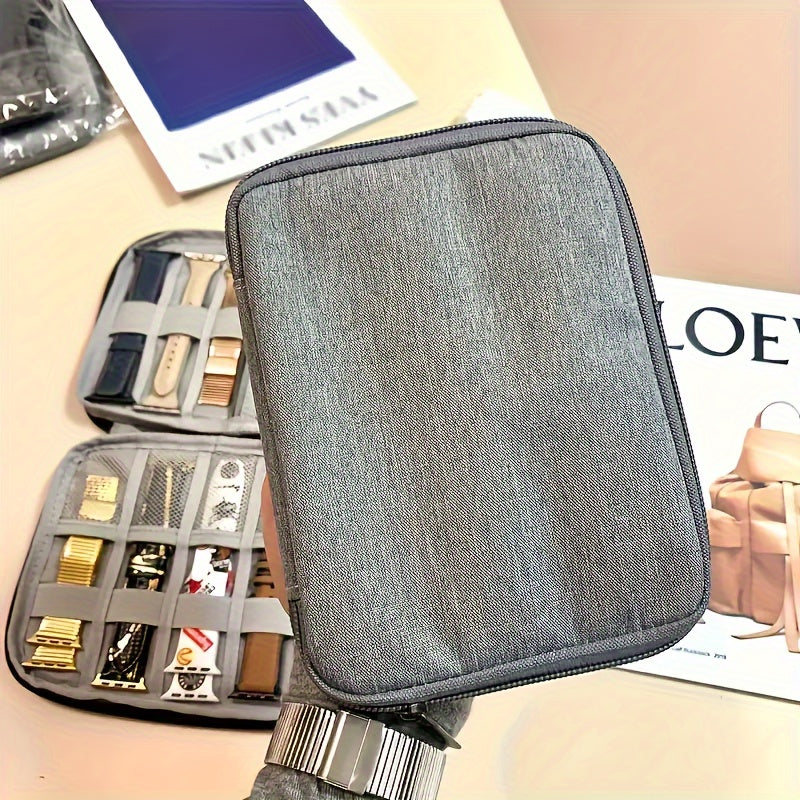 Compact Travel Cable Organizer - Multi-Pocket Electronics Organizer for Chargers, Cables and Accessories, Durable Fabric, Black - Perfect for On-the-Go Cable Management