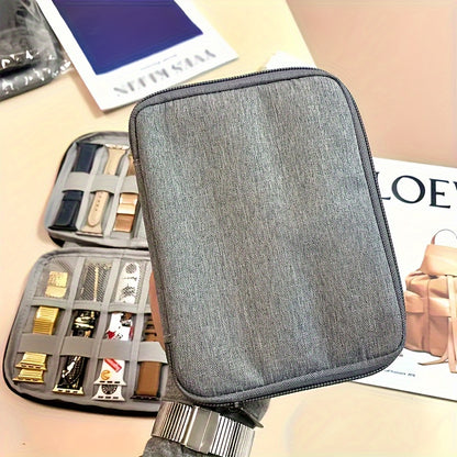 Compact Travel Cable Organizer - Multi-Pocket Electronics Organizer for Chargers, Cables and Accessories, Durable Fabric, Black - Perfect for On-the-Go Cable Management
