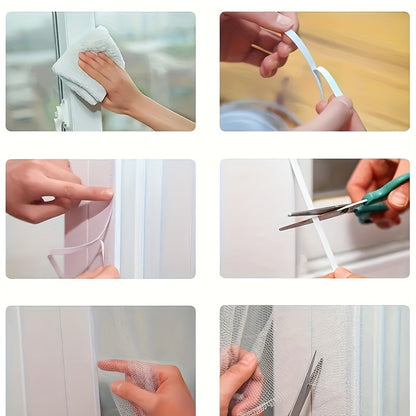 Traditional Style Adhesive DIY Window Screen Net Curtain Set with Hooks and Tape, Cuttable Mosquito Screen for Multiple Windows, Home Decoration Accessories - 1 Set