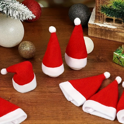 10-Piece Red Mini Santa Hat Cutlery Holder - Great for Holiday Table Decorations, Wine Bottle Caps and Kitchen Accessories