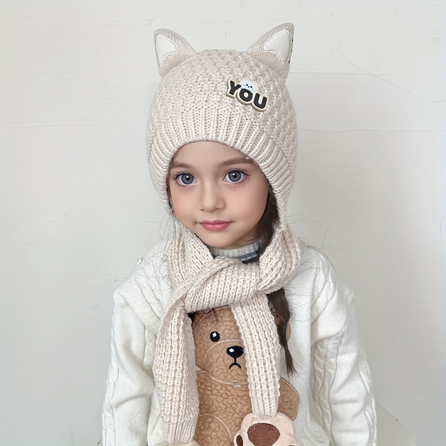 1pc Adorable Cat Ear Warm Hat for Kids   Cozy Knit Hooded Cape with Paw Prints  Stretch Fit  Perfect for Fall/Winter Outdoor Activities  Great for 8 12 Years Olds  Cat Hat