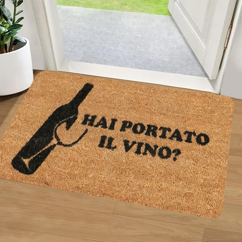 1Pc Italian Wine Themed Doormat With "Hai Portato Il