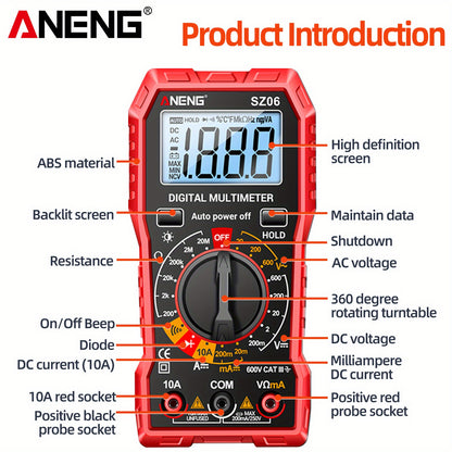 ANENG SZ06 2000 Counts Intelligent Digital Multimeter AC/DC Voltmeter DC Current Ohm Tester Power Tools Measuring Equipment