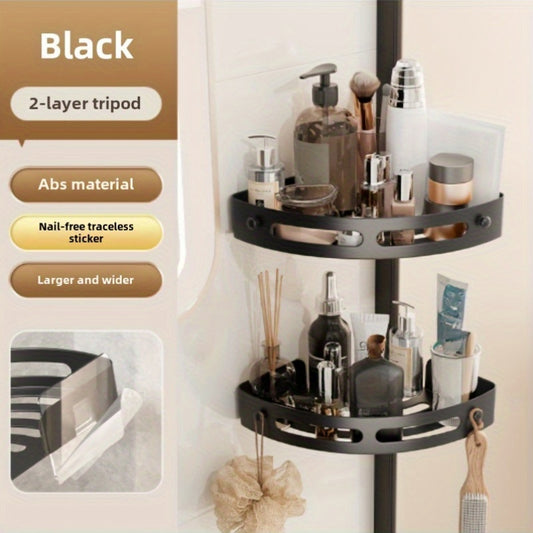 2-Pack Corner Shower Shelf, Adhesive No-Drill Bathroom Organizer, Rust-Proof Wall-Mounted Storage Rack, Plastic with 2 Hooks for Shower Storage, No Electricity Required