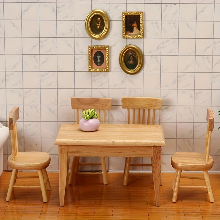 5-piece Mini Wooden Dining Table Set - Perfect for Living Room Decor, Includes Table and Chairs