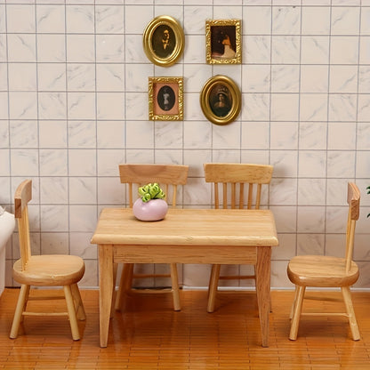 5-piece Mini Wooden Dining Table Set - Perfect for Living Room Decor, Includes Table and Chairs