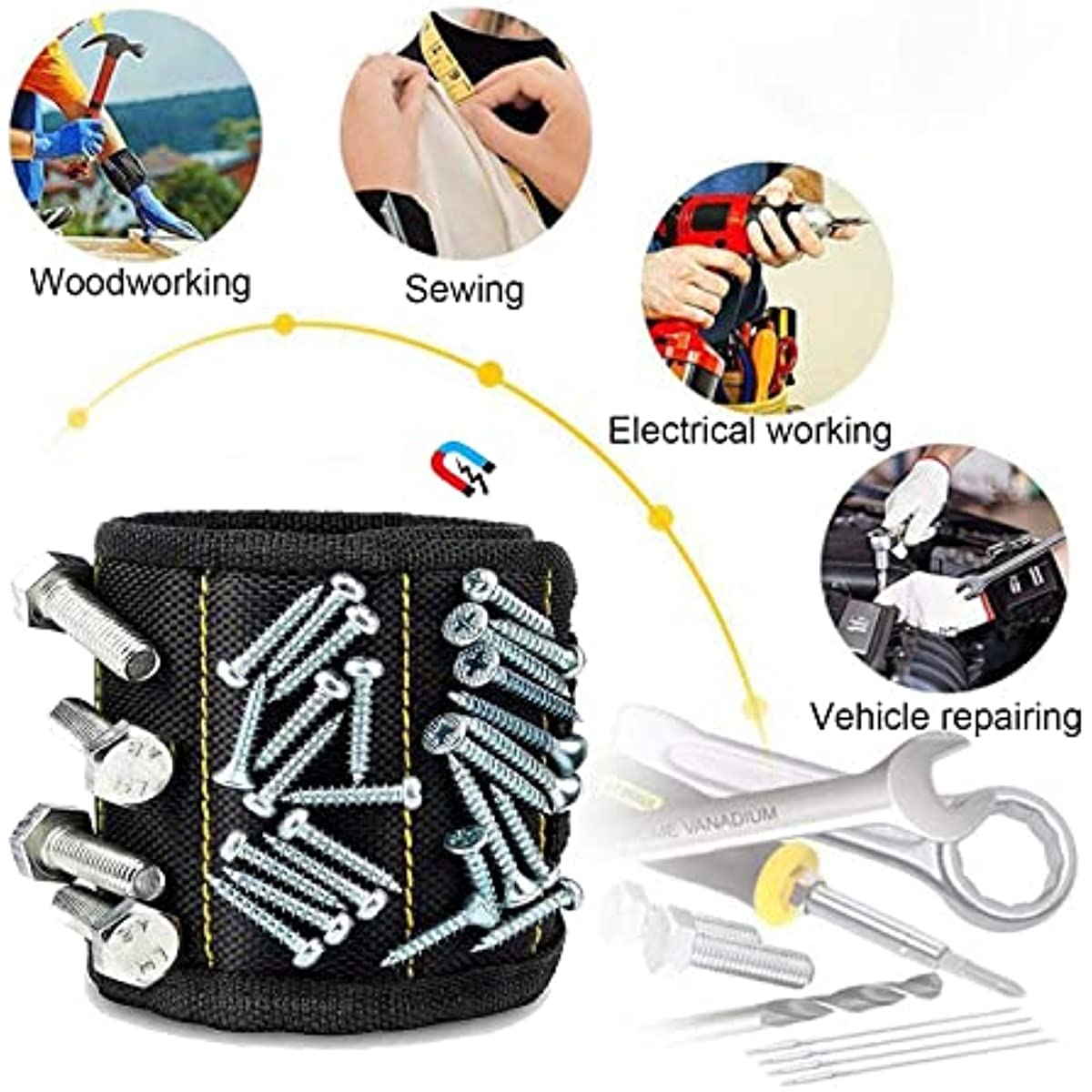 1pc Mighty Magnetic Tool Wristband - Super Strong Neodymium Magnets Hold Nails, Screws, & Tools Securely - Durable Work Essential for Hands-Free Convenience