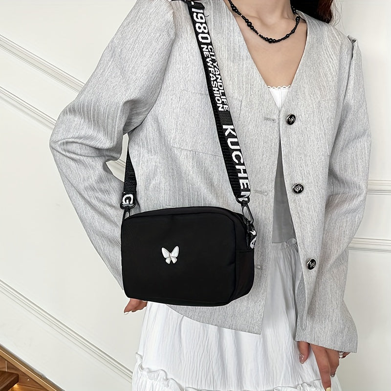 Women's Solid Nylon Shoulder Bag, Lightweight Crossbody Bag with Adjustable Strap and Tassels, Casual Everyday Crossbody Bag with Polyester Lining, Zipper Solid Pattern Fashion Accessories