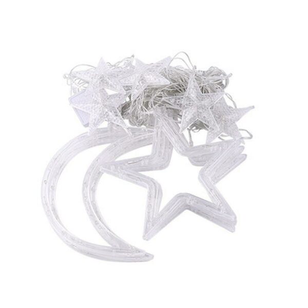 ZYF-10 Moon And Stars Fairy Curtain Light Warm White With Tail Plug Extension 8 Modes 3M