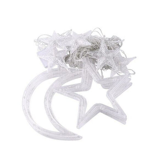 ZYF-10 Moon And Stars Fairy Curtain Light Warm White With Tail Plug Extension 8 Modes 3M