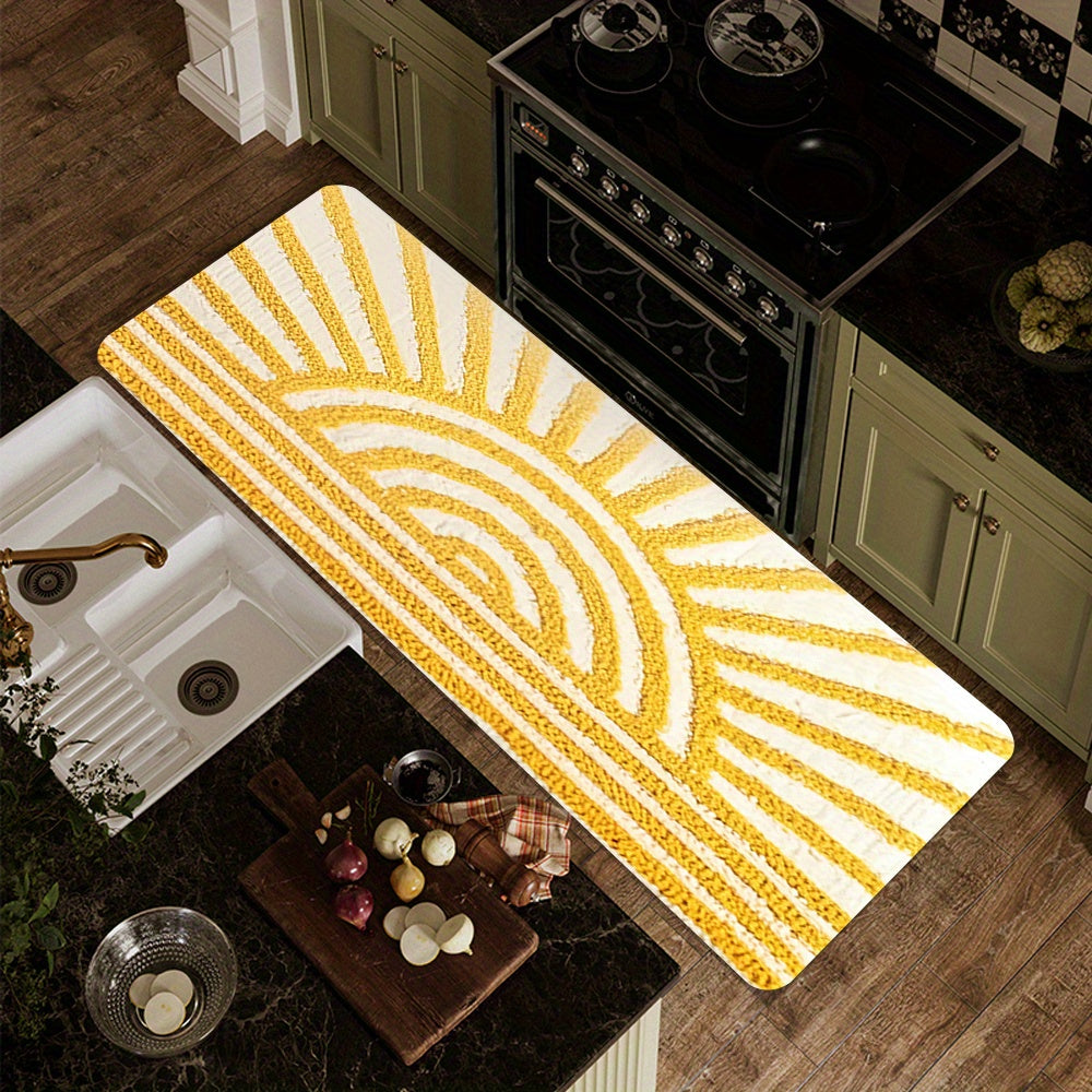 1pc Golden Sunburst Non Slip Door Mat   Soft Polyester with Suede Backing  Machine Washable Vibrant Rectangular Mat for Entryway  Bathroom  Kitchen  Laundry Room   Modern Home Decor & Mother’s Day Gift  Bathroom Rugs  Decorative Floor Covering