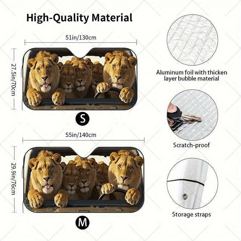 1pc Five Lions Car Travel Pattern Design RV Front Window Windshield Sun Shade Featuring 4 Complimentary Suction Cups  a Foldable Sun Visor That Blocks UV Rays And Provides Heat Protection DQDG27.